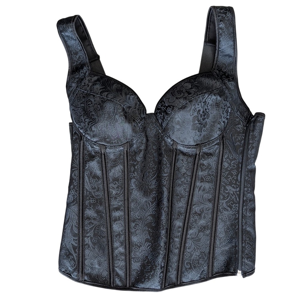 XL Black Brocade Overbust Lace Up Corset Goth Retro